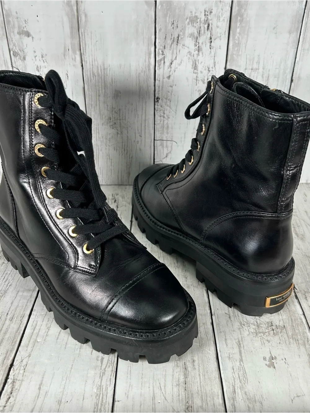 Kate Spade Merritt Lug-Sole Combat Black Boots Size 8.5 PRISTINE